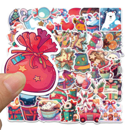 50PCS Christmas Gift Doodle Stickers, Cute Cartoon Holiday Vinyl Decals for Xmas Gifts, Cards, and Festive Decor