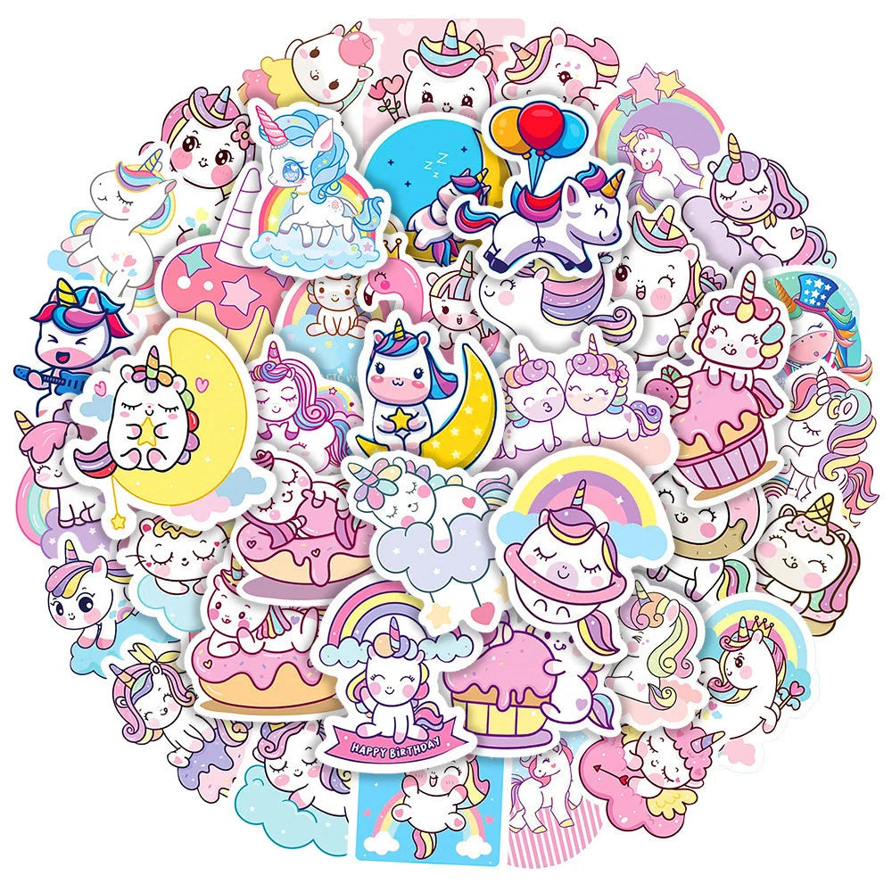 50PCS New Cute Unicorn Graffiti Stickers Refrigerator Computer Notebook Skateboard Water Cup