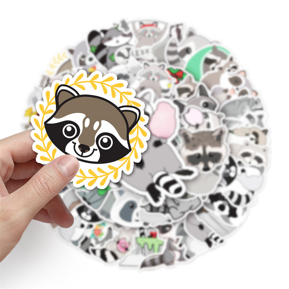 50PCS Cute Cartoon Raccoon Animal Doodle Stickers Perfect for Water Bottles, Phone Cases, Skateboards, Guitars, Refrigerators, Stationery Boxes Exquisite DIY Desktop Decor Decals