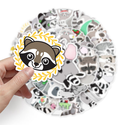 50PCS Cute Cartoon Raccoon Animal Doodle Stickers Perfect for Water Bottles, Phone Cases, Skateboards, Guitars, Refrigerators, Stationery Boxes Exquisite DIY Desktop Decor Decals
