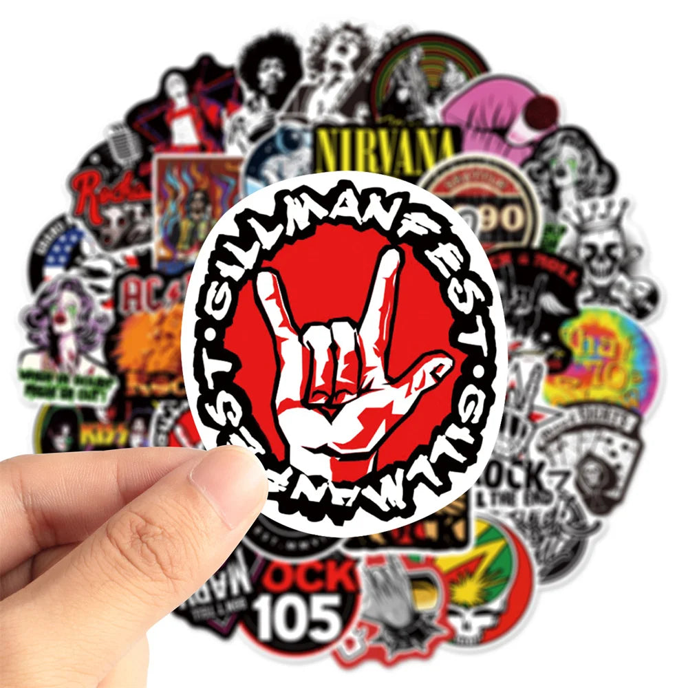 50pcs Trend Rock Band Graffiti Stickers For Toy Luggage Laptop Ipad Skateboard Guitar Motorcycle Gift Stickers