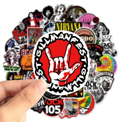 50pcs Trend Rock Band Graffiti Stickers For Toy Luggage Laptop Ipad Skateboard Guitar Motorcycle Gift Stickers