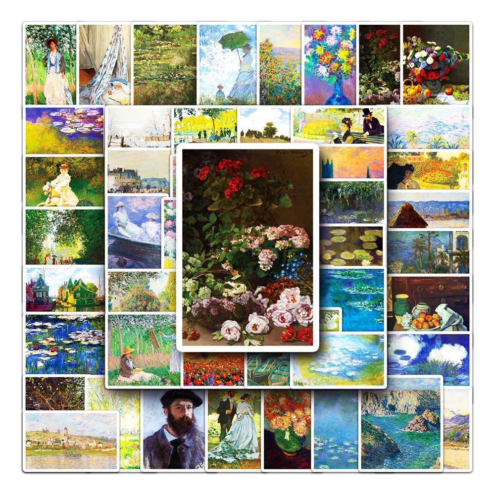 50PCS Monet Impressionist Art Stickers, Water Lily & Garden Oil Painting Doodles for Art Lovers and Elegant Journals