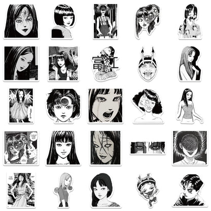 50PCS Japanese Horror Anime Fujiang Girl Graffiti Stickers Ito Junji Suitcase Water Cup Notebook Stickers