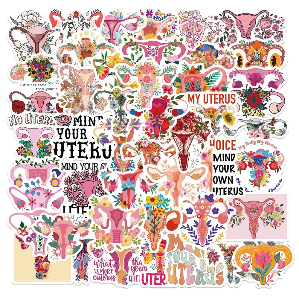 50PCS Feminist Uterus Flower Graffiti Waterproof Sticker Personalized Creative Decoration TrendRefrigeratorGuitar