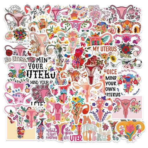 50PCS Feminist Uterus Flower Graffiti Waterproof Sticker Personalized Creative Decoration TrendRefrigeratorGuitar