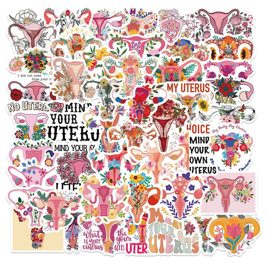 50PCS Feminist Uterus Flower Graffiti Waterproof Sticker Personalized Creative Decoration TrendRefrigeratorGuitar