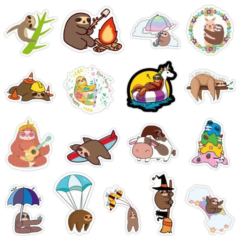 50PCS Cute Lazy Animal Cartoon Graffiti Refrigerator Luggage Skateboard DIY Guitar Helmet Cup Waterproof Sticker