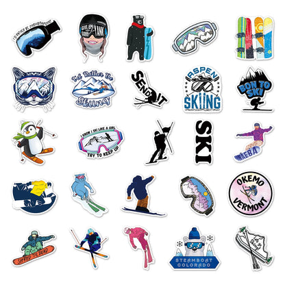50PCS Skiing Graffiti Stickers Personalised Fashion Creative DIY Fine Decorative Stickers Skateboard Luggage Laptop Mug Popular Decals Toys
