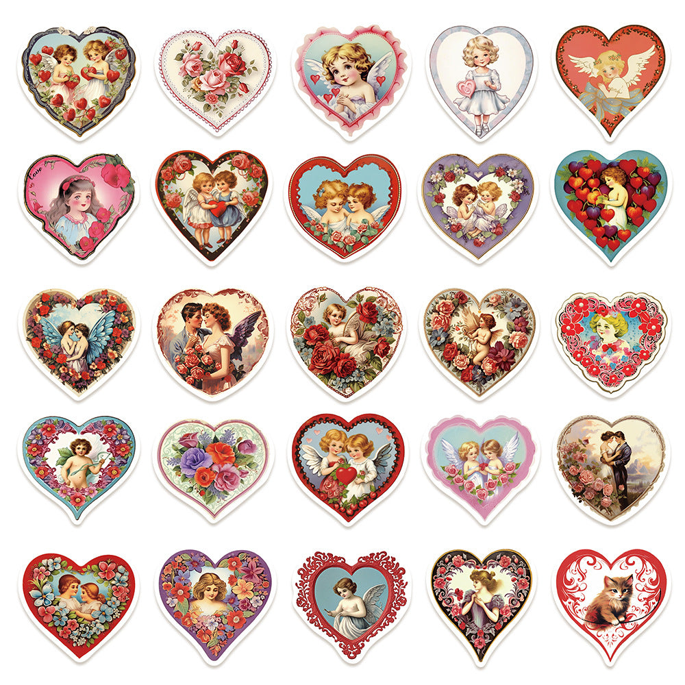 50PCS Cartoon Retro Cupid Doodle Stickers Exquisite Fashion Creative DIY Journal Decorative Decals Suitable for Phone Cases, Laptops, Skateboards, Guitars, Helmets, and Stationery Boxes