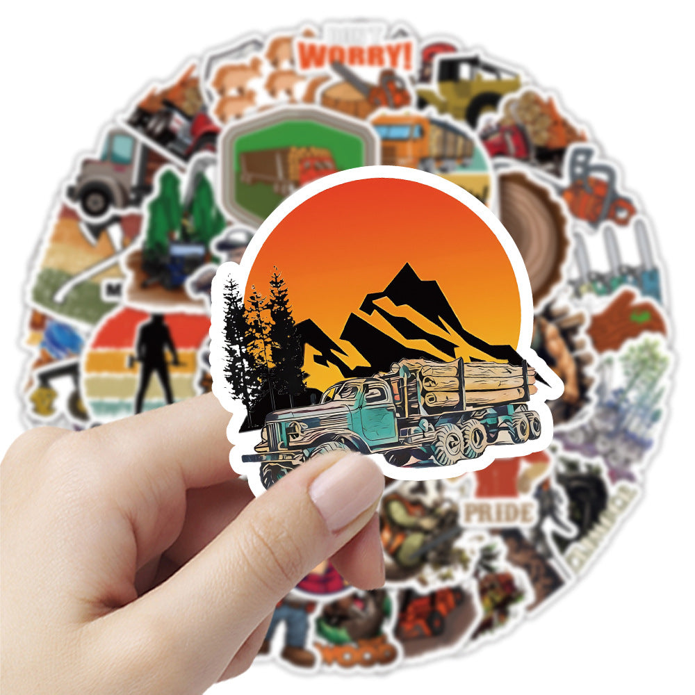 50PCS Lumberjack Doodle Stickers, Cartoon Woodsman & Flannel Decals for a Rugged, Outdoorsy Vibe