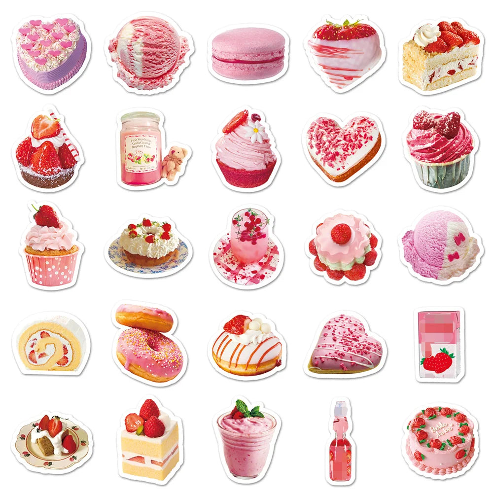 50PCS Cake & Dessert Stickers - Sweet Food Decals for Planners, Water Bottles, Baking Journals & Food Lover Gifts