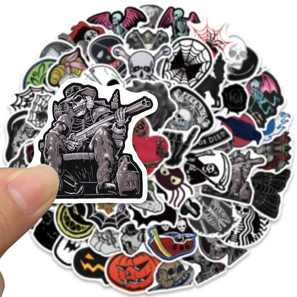 60PCS Cartoon Dark Skeleton Spider Web Doodle Stickers Exquisite, Fashionable, Creative DIY Journal Decorations Suitable for Notebooks, Guitars, Helmets, Skateboards, Water Bottles, and Stationery Boxes