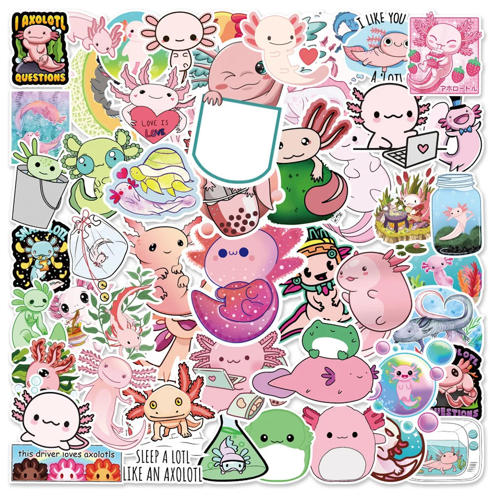 50PCS Cartoon Fresh Cut Axolotl Refrigerator Notebook Personalized Graffiti Waterproof Decorative Sticker Guitar