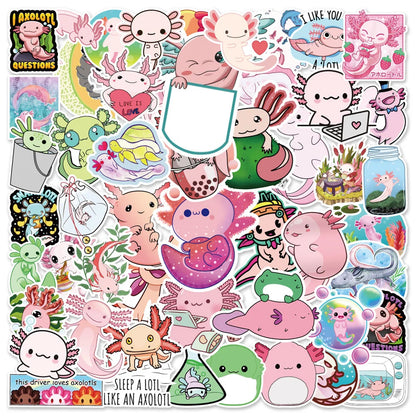 50PCS Cartoon Fresh Cut Axolotl Refrigerator Notebook Personalized Graffiti Waterproof Decorative Sticker Guitar