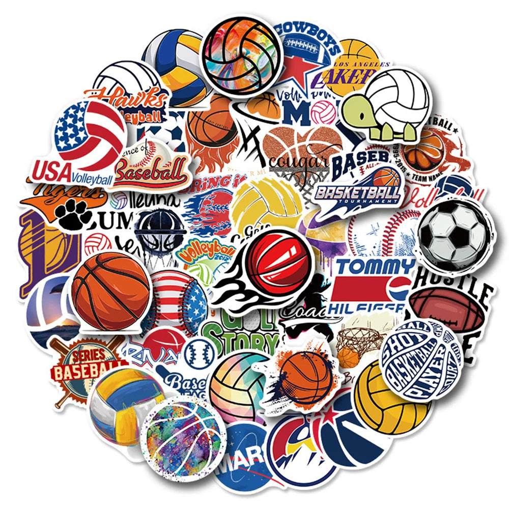 50PCS Ball Sports Stickers Rugby Volleyball Softball Football Basketball Sports Collection Stickers