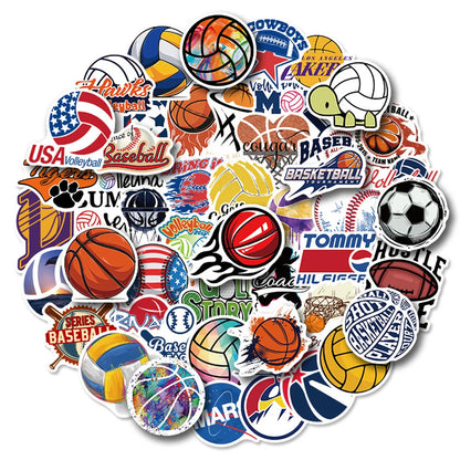 50PCS Ball Sports Stickers Rugby Volleyball Softball Football Basketball Sports Collection Stickers