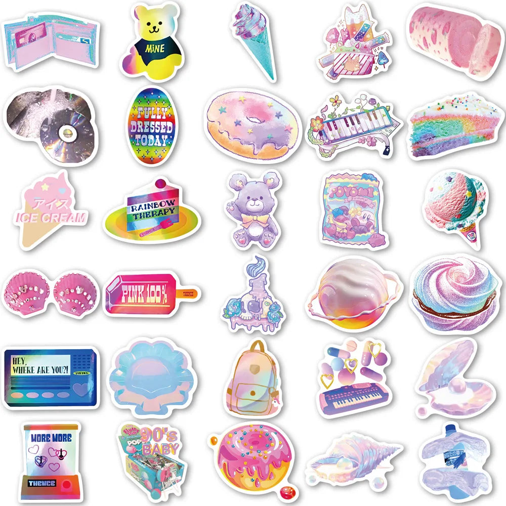 50PCS Laser Korean Cute Pink Purple Sticker Student Hand Account DIY Decorative Diary Suitcase Waterproof