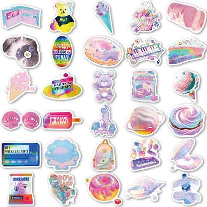 50PCS Laser Korean Cute Pink Purple Sticker Student Hand Account DIY Decorative Diary Suitcase Waterproof