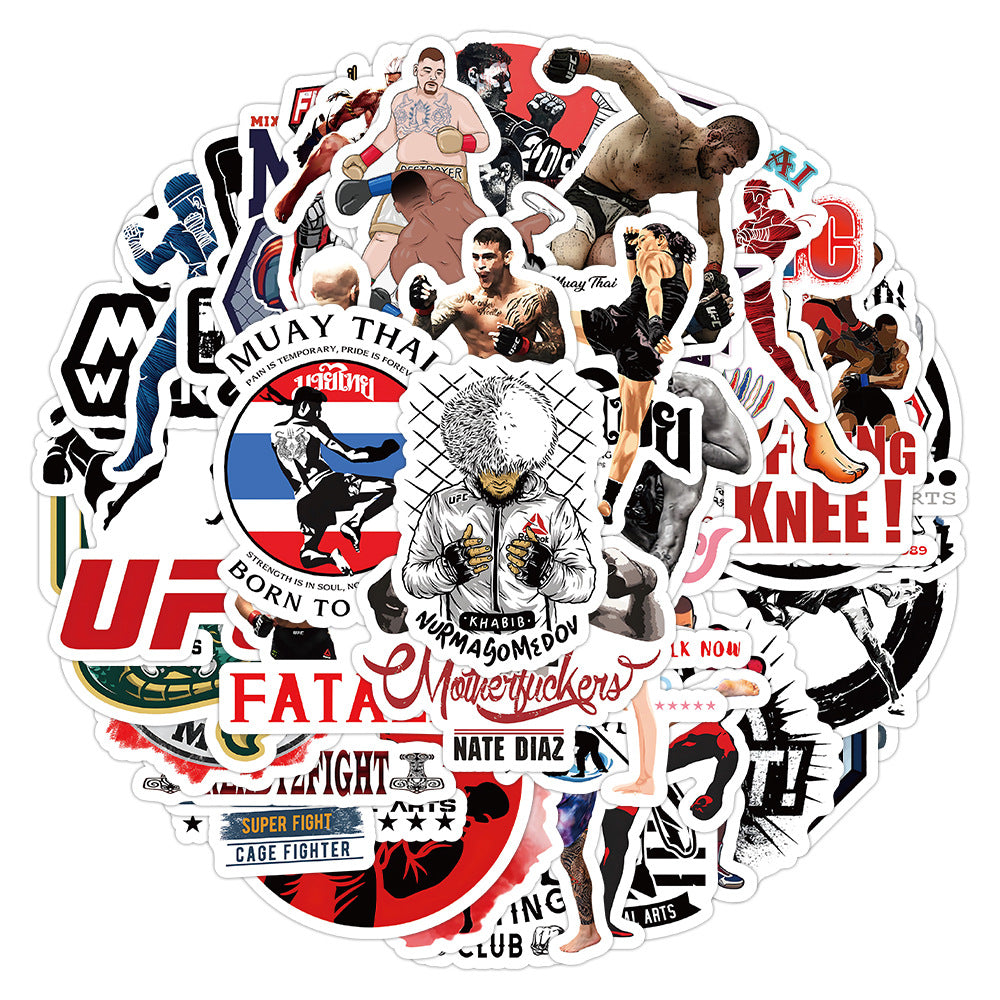 50PCS MMA Sports Doodle Stickers, Cartoon Fighting & Grappling Action Vinyl Decals for Gym Gear, Laptops, Water Bottles