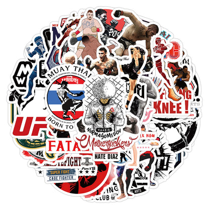 50PCS MMA Sports Doodle Stickers, Cartoon Fighting & Grappling Action Vinyl Decals for Gym Gear, Laptops, Water Bottles