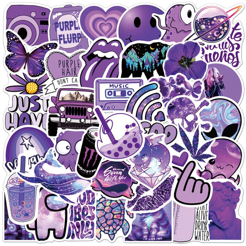 50PCS Cartoon Purple Small Fresh Graffiti Stickers Personalized Fashion Creative DIY Trend Decorative Stickers Bike Skateboard Car Helmet Laptop Popular Decals Toys