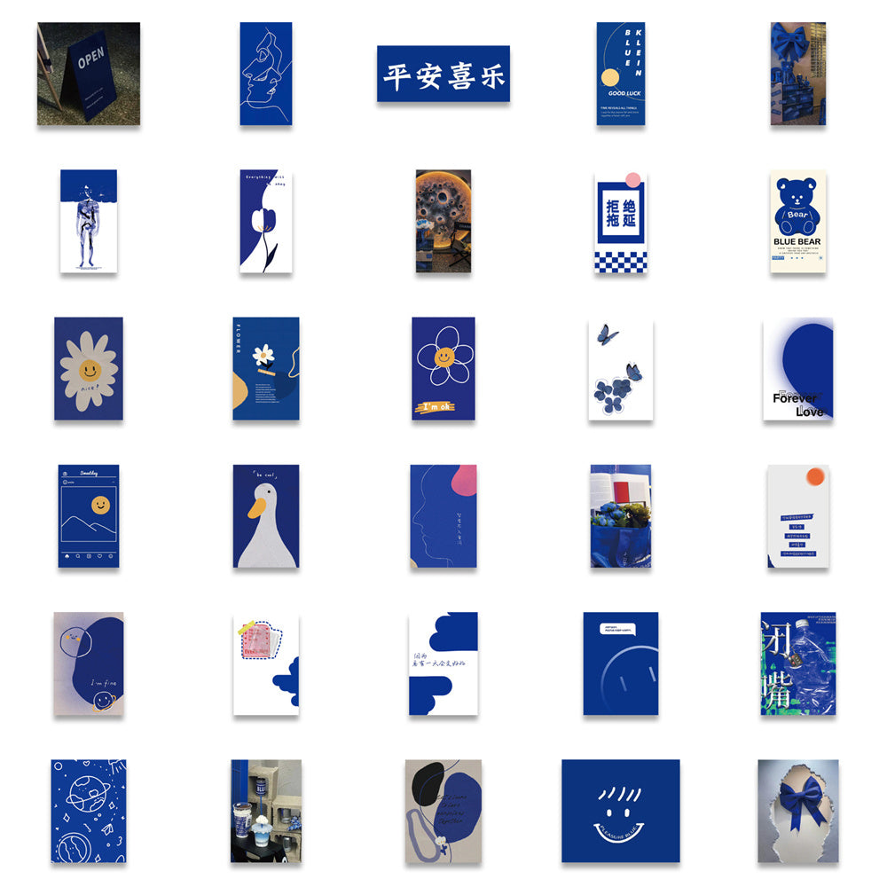 50PCS Klein Blue Mood Stickers - Calming Color Therapy Decals for Anxiety Journals, Planners, Laptops & Mental Wellness Gifts