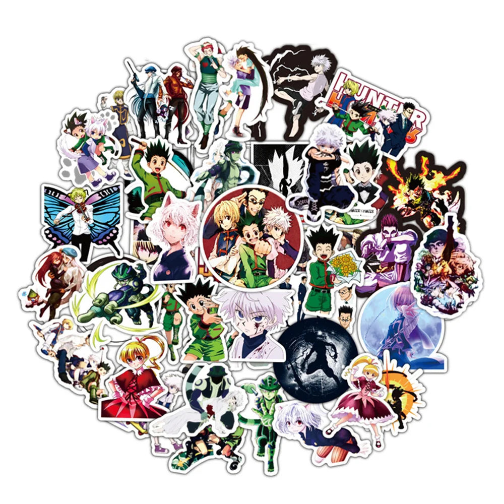 50PCS classic anime HUNTER × HUNTER cartoon character graffiti stickers, personalized, fashionable and creative DIY trendy and exquisite decorative stickers for bags, laptops, scooters, water cups, cars, and popular stickers for toys