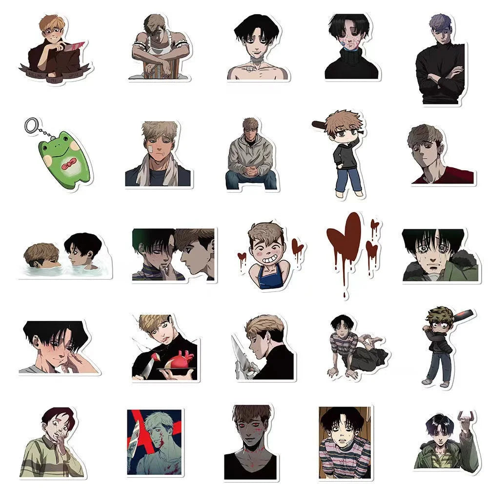50 pieces of cartoon and anime killing and tracking graffiti stickers, personalized, fashionable and creative DIY trendy and exquisite decorative stickers, refrigerator, guitar, helmet, skateboard, water cup, popular decal toys
