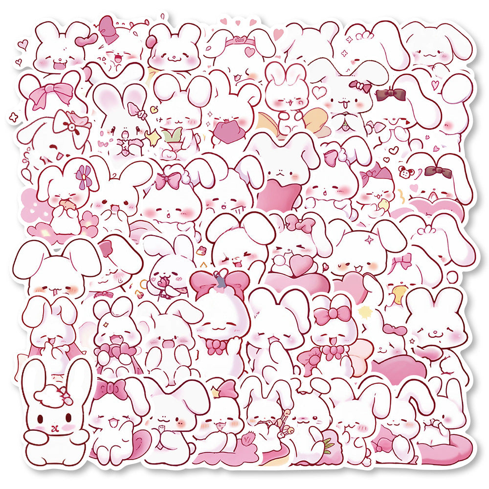 50PCS Pink Bunny Dreamland Stickers - Whimsical Rabbit Doodle Decals for Sleep Journals, Comfort Planners & Cozy Bedtime Rituals