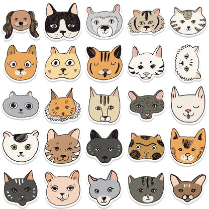 50PCS Cartoon Cat Dog Mixed Graffiti Waterproof Sticker Personalized Decoration Notebook Water Cup Helmet Guitar