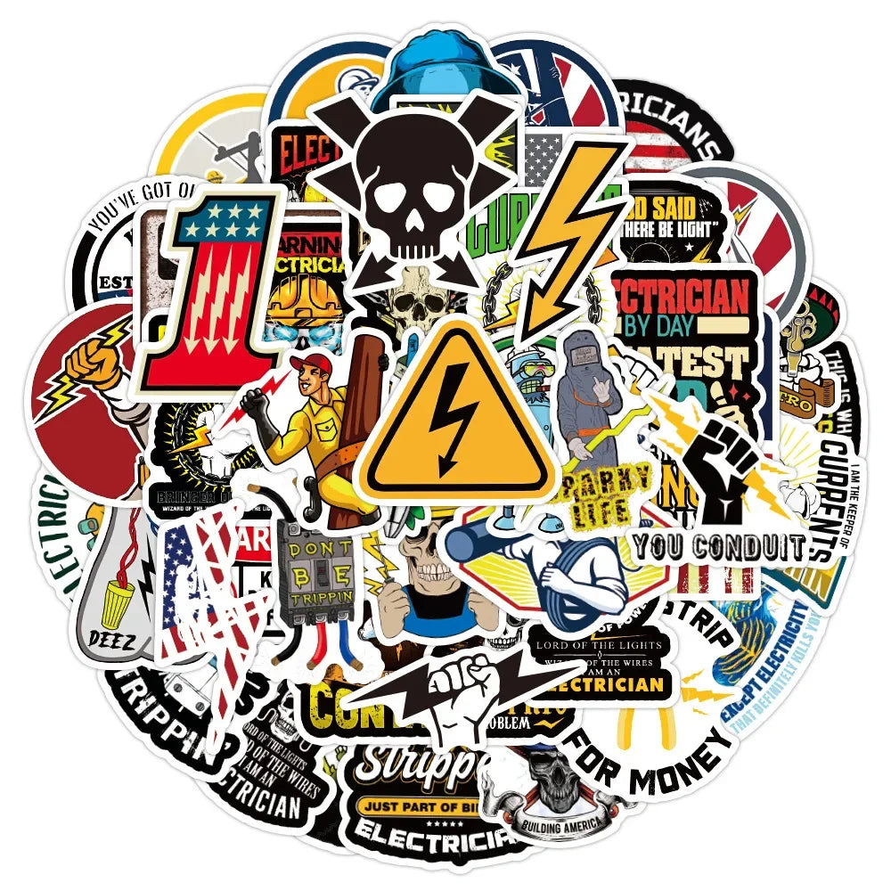 50PCS Welding Machine Electric Graffiti Sticker DIY Luggage Bicycle Guitar Skateboard Water Cup Helmet Waterproof