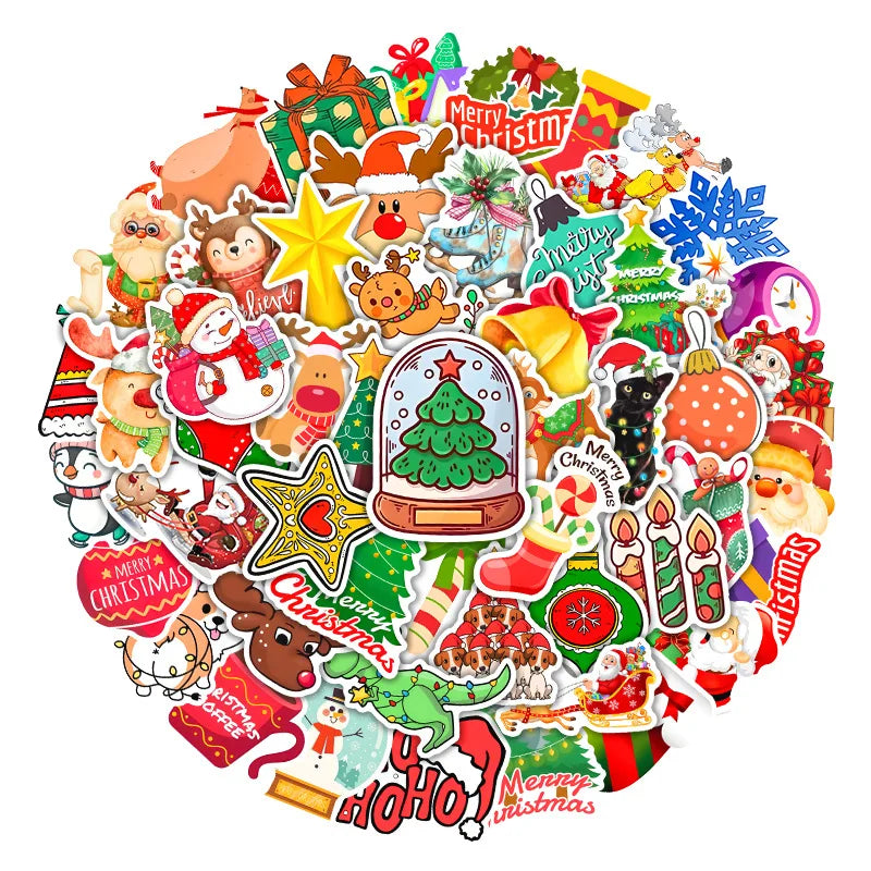 50PCS Cartoon Christmas Graffiti Stickers Luggage Mobile Phone Helmet Car Guitar DIY Wall Sticker Toy Decoration