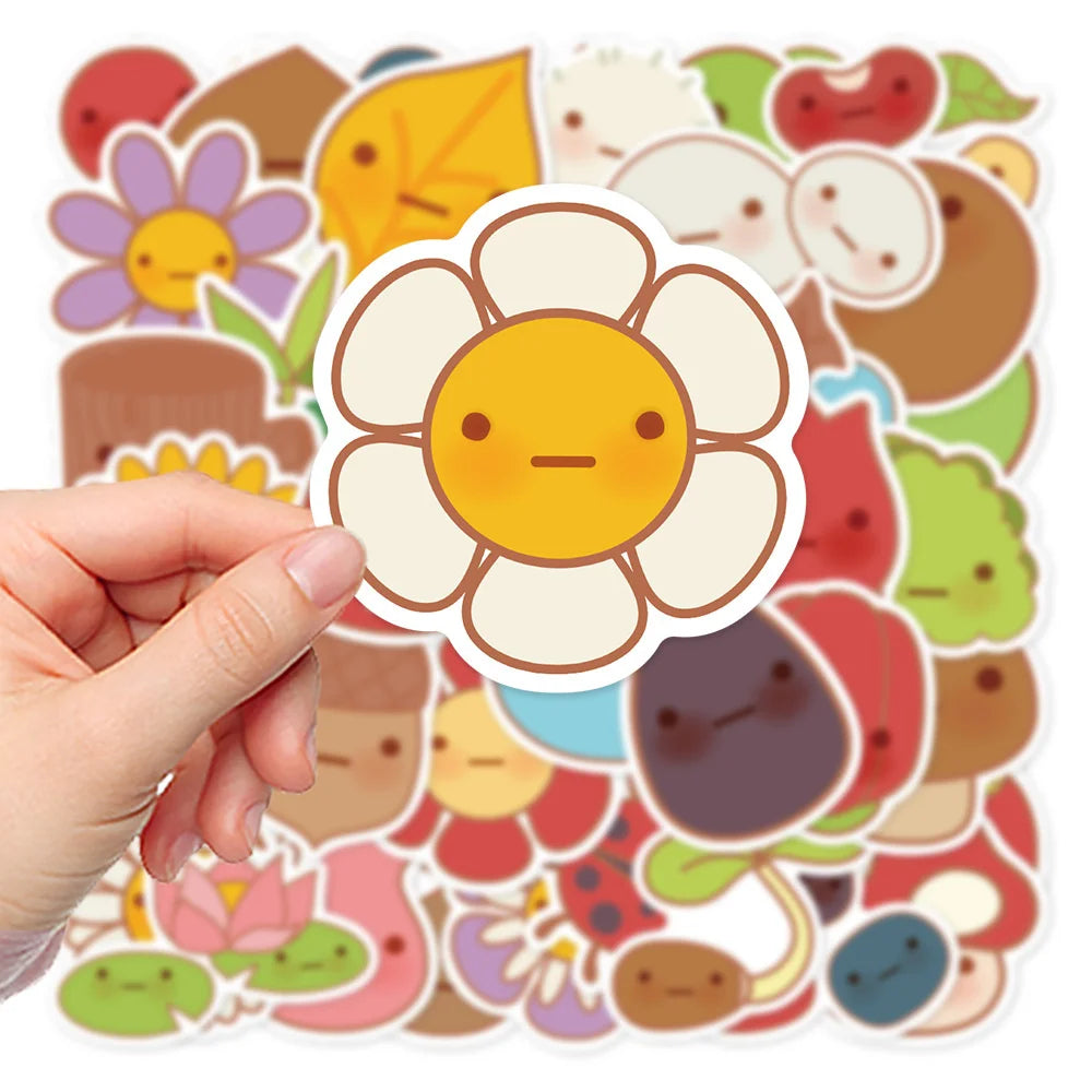 43PCS Cartoon Cute Plants Graffiti Stickers Personality Fashion Creative DIY Decoration Stickers Refrigerator Water Cup Skateboard Guitar Helmet Popular Decals Toys