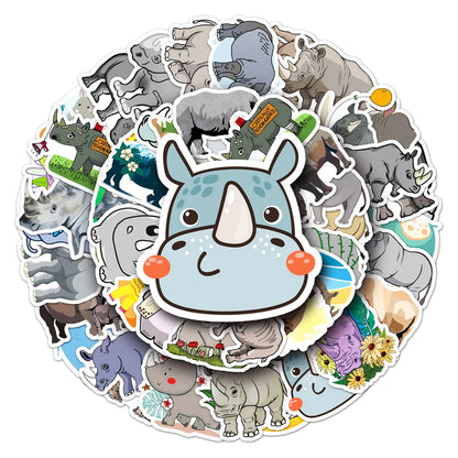 50PCS Rhinoceros Animal Cartoon Graffiti Waterproof Sticker Creative Decoration Refrigerator Skateboard Water Cup