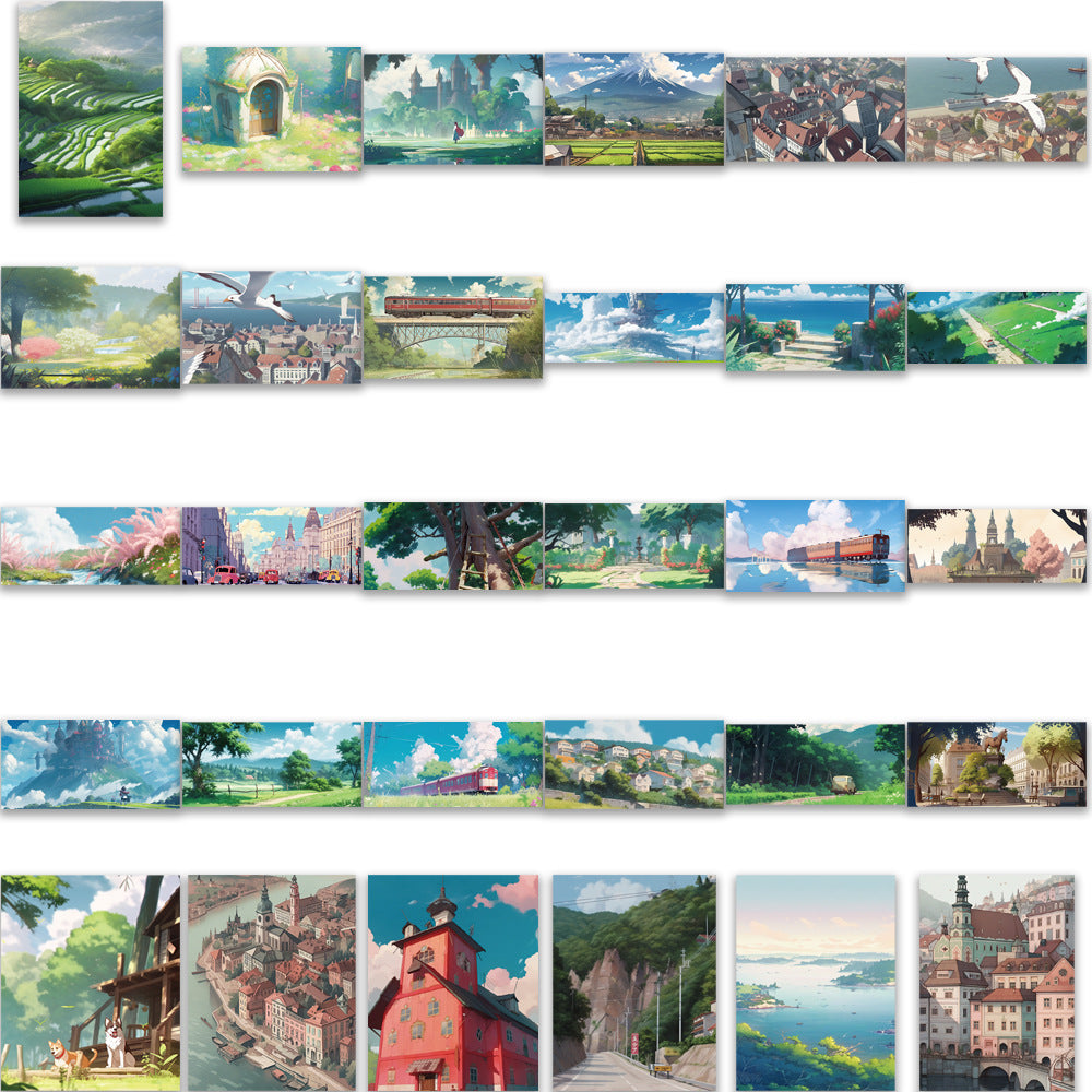 60PCS Cartoon Anime Scenery Doodle Stickers Exquisite and Stylish DIY Decorative Decals for Notebooks Suitable for Skateboards, Guitars, Laptops, Water Bottles, Helmets, and Stationery Cases