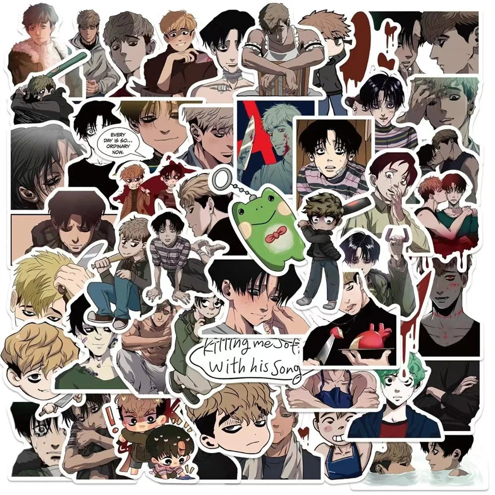 50 pieces of cartoon and anime killing and tracking graffiti stickers, personalized, fashionable and creative DIY trendy and exquisite decorative stickers, refrigerator, guitar, helmet, skateboard, water cup, popular decal toys