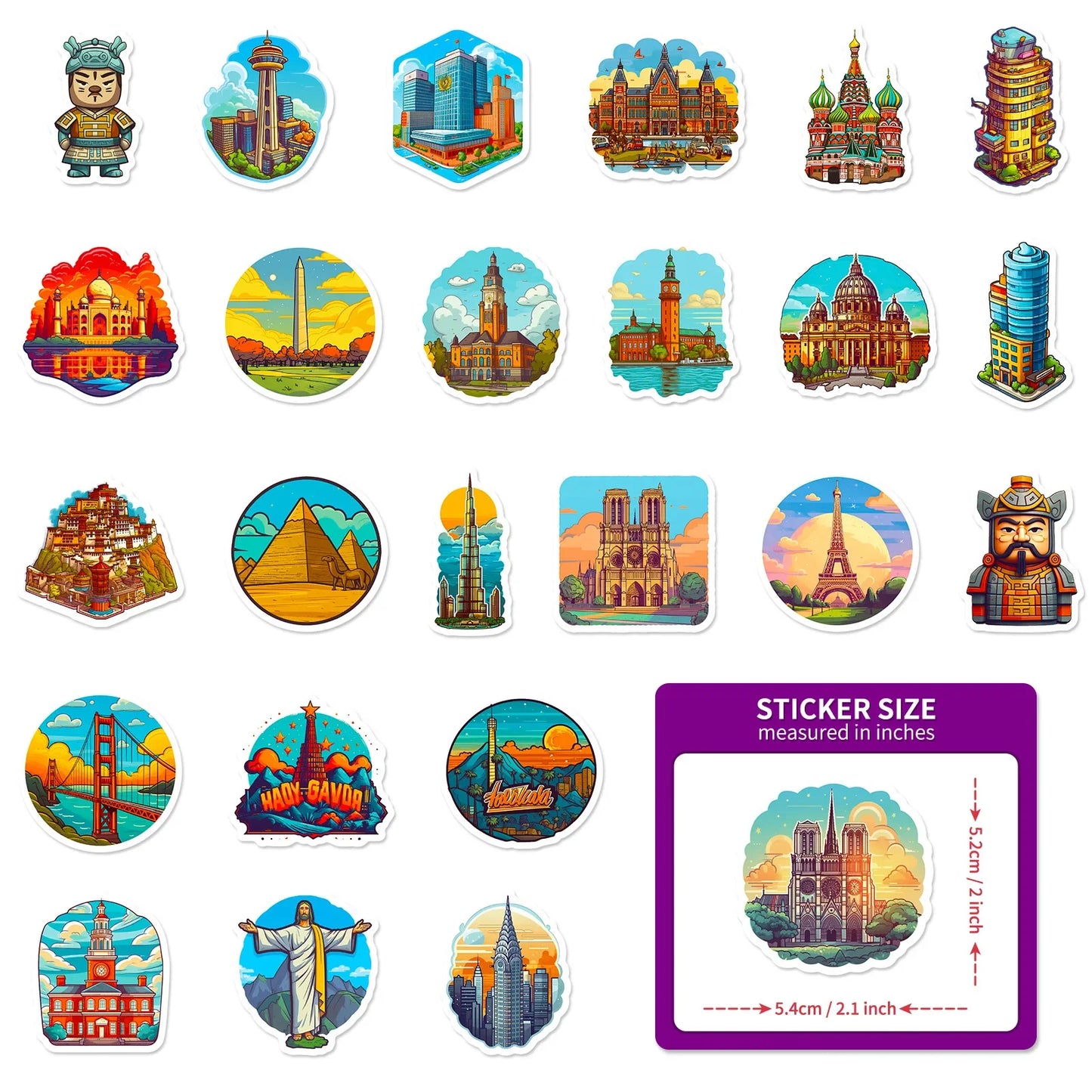 50PCS New Popular World Building Stickers Pack Skateboard Guitar Decoration DIY Suitcase Helmet Waterproof Decal