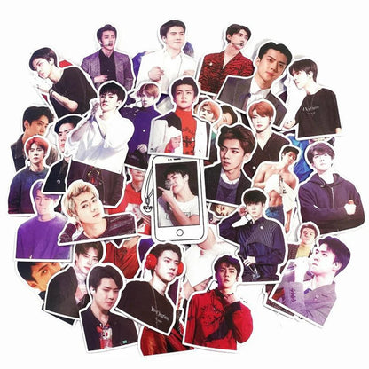56PCS Korean Star Sehun KPOP Singer Exquisite Graffiti Stickers Personalized Creative Trend Decorative Stickers Luggage Laptop Refrigerator Helmet Fashion Popular Toy Decals