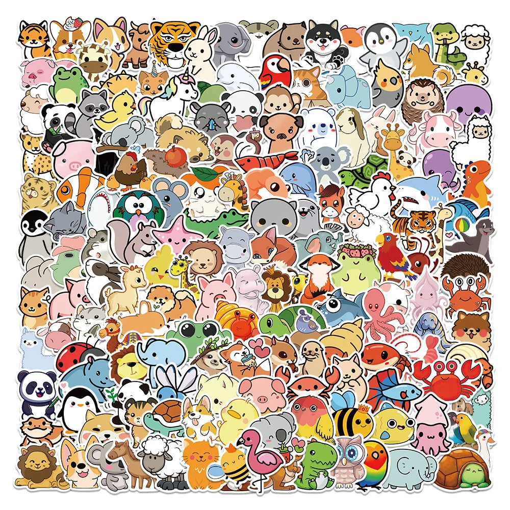 100PCS Cartoon Cute Little Animal Series Graffiti Stickers Personalized Fashion Creative Trend DIY Exquisite Decorative Decals for Cups Helmets Skateboards Popular Stickers Toys