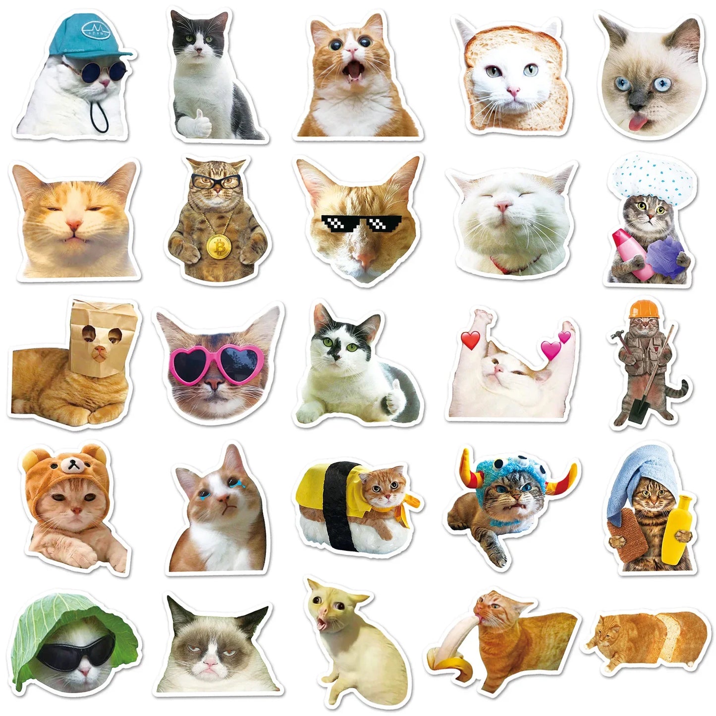 50PCS New Popular Cartoon Cat Sticker Pack Skateboard Guitar Decoration DIY Suitcase Water Cup  Notebook  Decal