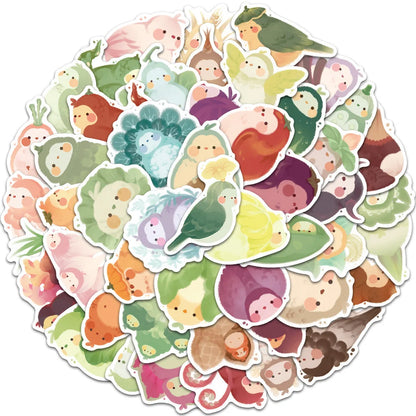 40PCS Cartoon Cute Vegetables Bird Doodle Stickers Personalized Creative Decorative Stickers Luggage Laptop Guitar Helmet Skateboard Fashion Popular Toys Gift Decals