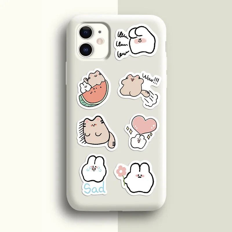 60PCS of cute cartoon cat and rabbit graffiti stickers, personalized, fashionable and creative DIY exquisite decorative stickers, laptop, toy, skateboard, luggage, mobile phone, helmet and popular stickers