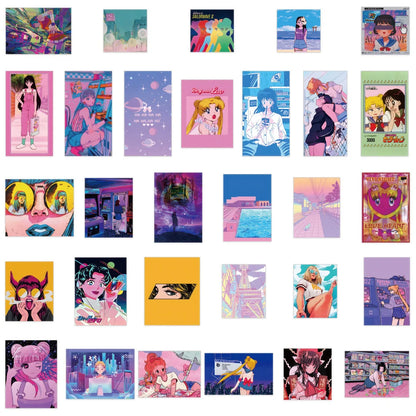 60PCS of cute cartoon steamwave girl graffiti stickers, personalized, fashionable, creative, exquisite and trendy DIY decorative decals, refrigerator, skateboard, water cup, helmet, guitar, popular sticker toys