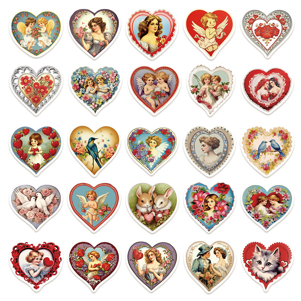 50PCS Cartoon Retro Cupid Doodle Stickers Exquisite Fashion Creative DIY Journal Decorative Decals Suitable for Phone Cases, Laptops, Skateboards, Guitars, Helmets, and Stationery Boxes