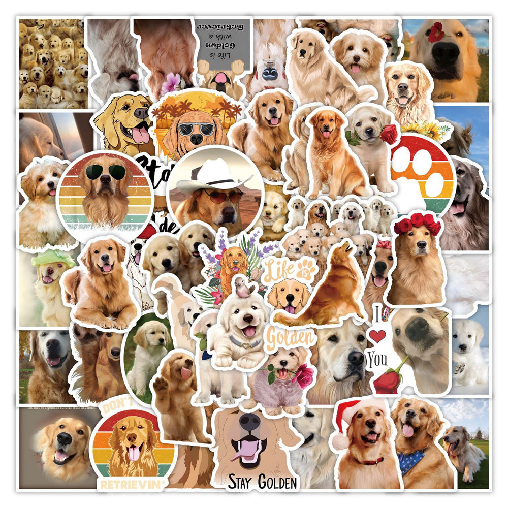 50PCS Cartoon Cute Golden Retriever Animal Doodle Stickers Exquisite Fashion Creative DIY Journal Decorative Decals Suitable for Skateboards, Refrigerators, Guitars, and Stationery Boxes