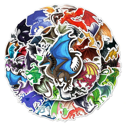 50PCS Cartoon Dragon Cool Animal Creative Graffiti Sticker Bike Skateboard Refrigerator Helmet Laptop Suitcase