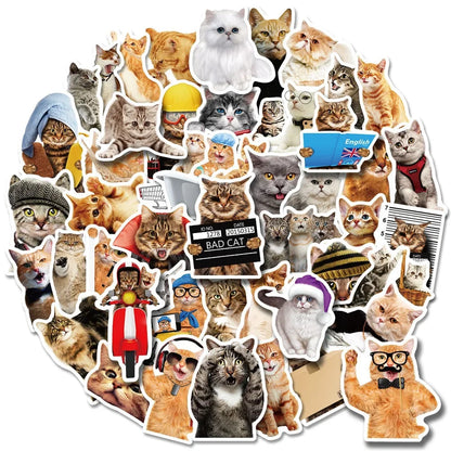 50PCS Realistic Cute Cat Sticker Funny Animal Suitcase Guitar Computer Waterproof Skateboard  Refrigerator  Cup