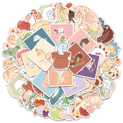 50PCS Cartoon Cute Snake Sticker For iPad Toy Luggage Laptop iPad Skateboard Notebook Cup DIY Sticker