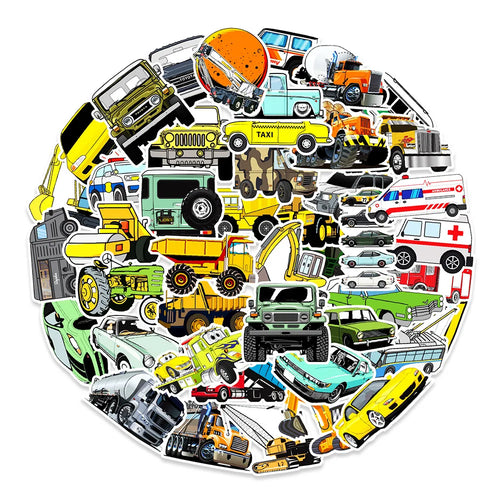 50PCS Cartoon Car Stickers Transportation Graffiti Motorcycle iPad  DIY Wall Stickers Toys Waterproof Decoration